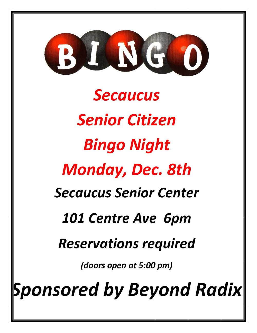 Senior Citizen Bingo Night