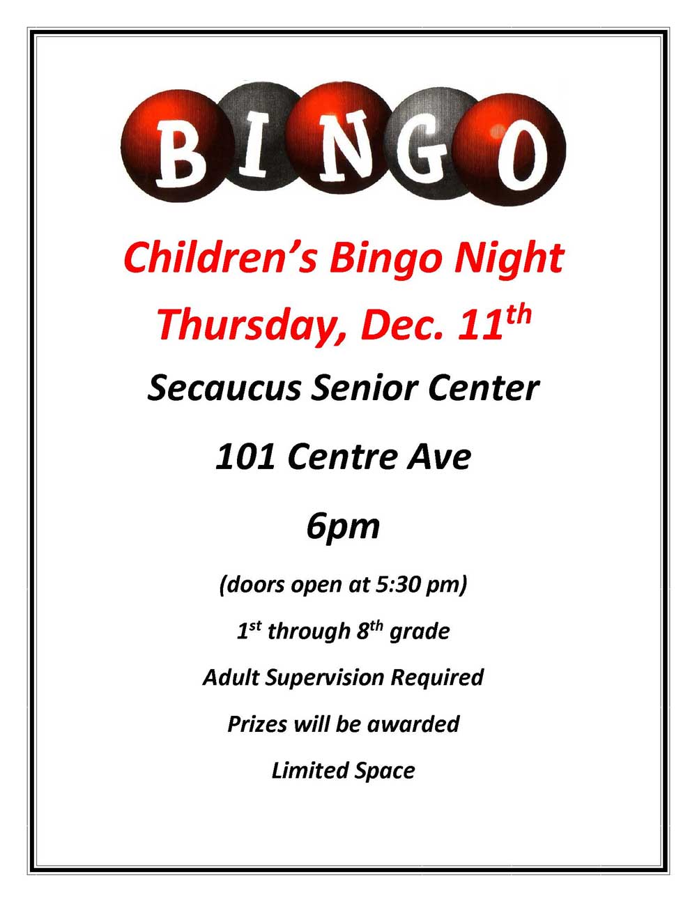 Children’s Bingo Night