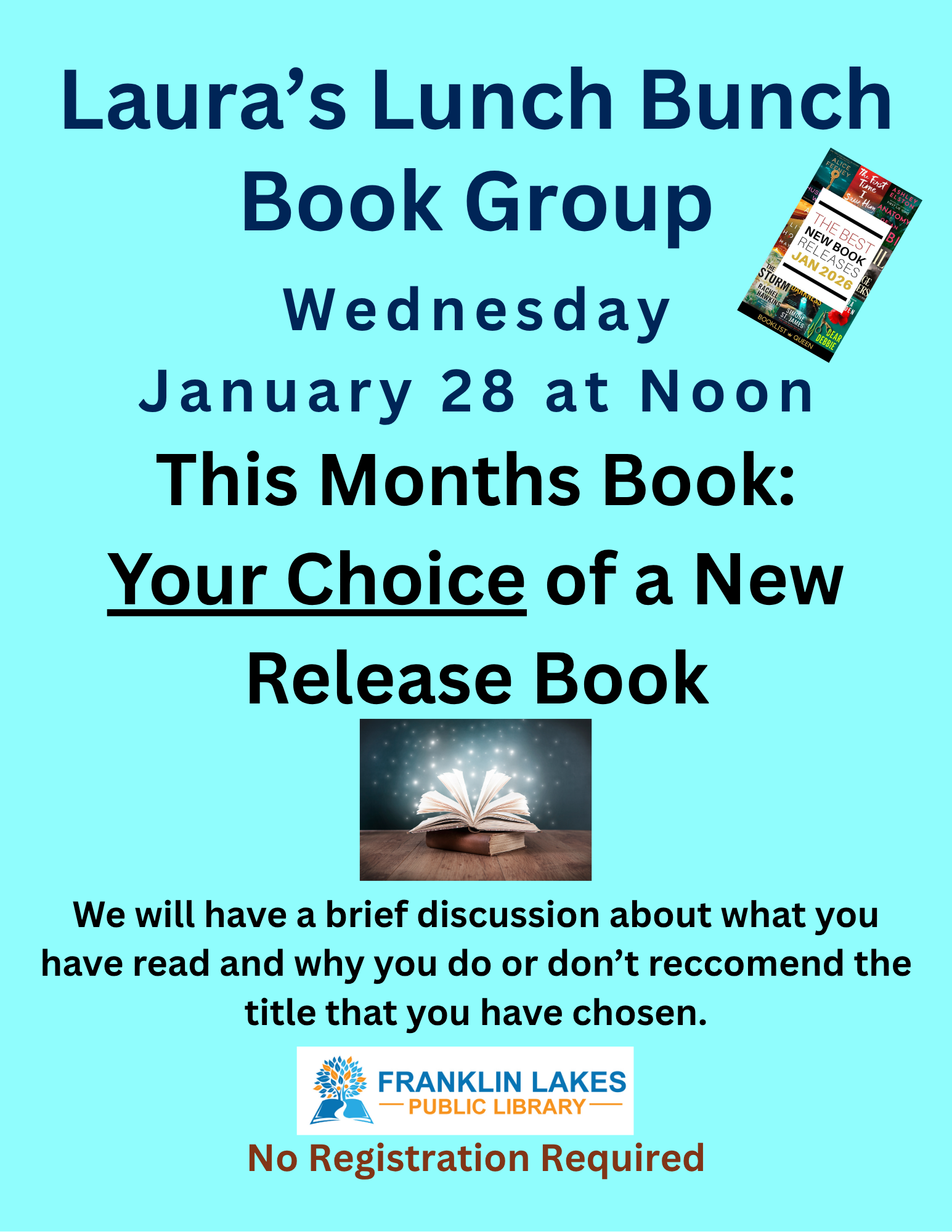 Laura's Lunch Bunch Book Group: YOUR CHOICE of a New Release Book