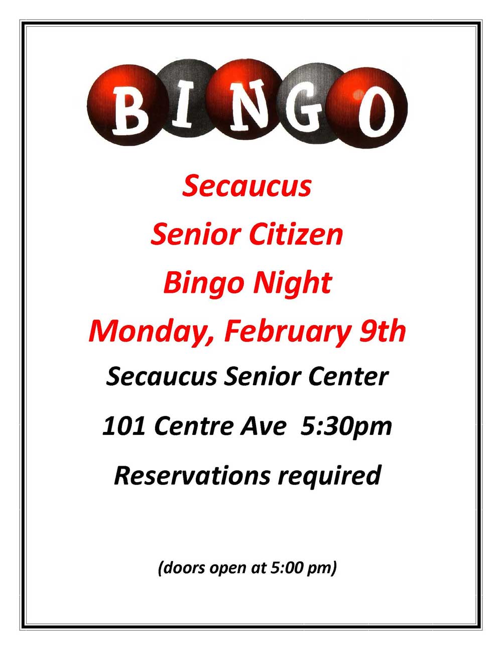 Senior Citizen Bingo Night