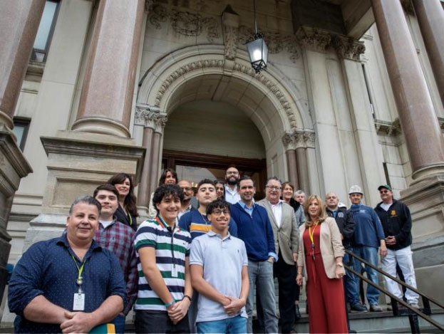 Mayor Fulop Unveils New 4-foot City Hall Light Fixture Built Entirely by Local Students
