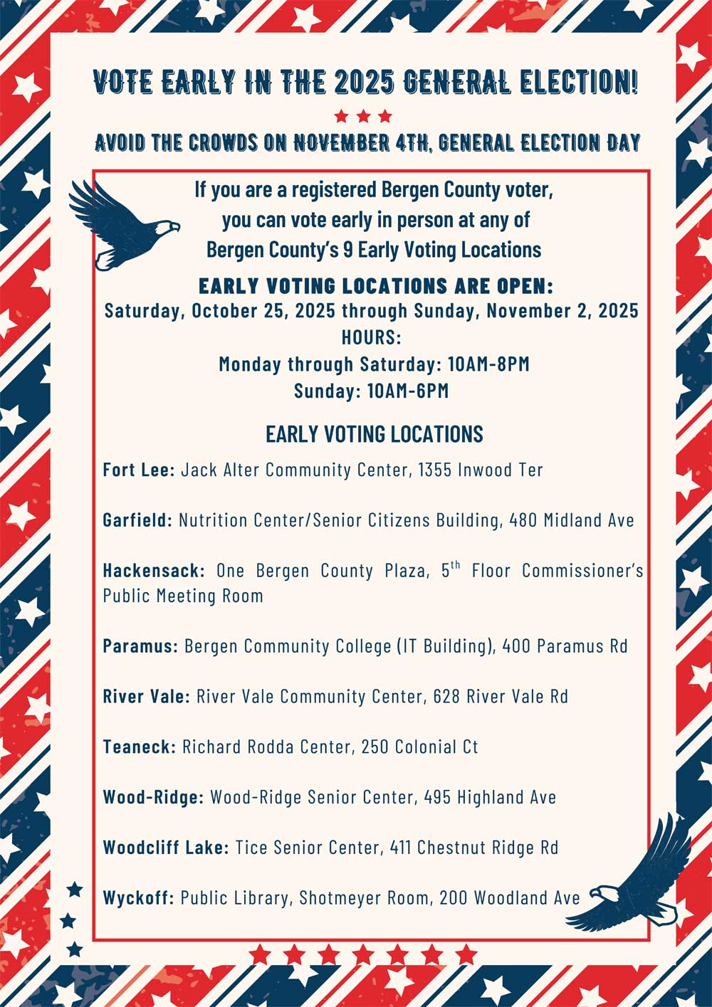 Bergen County Early Voting Locations for 2025 General Election