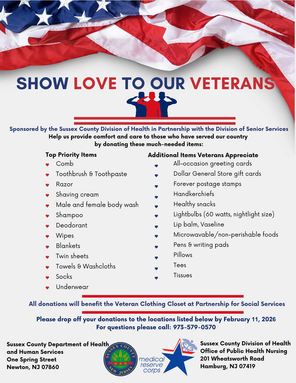 Donate Essential Items for Veterans' Drive